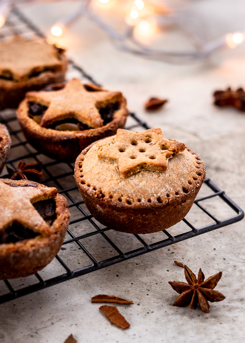 Closeup shot of Healthy Vegan Mince Pies by Vancouver with Love.