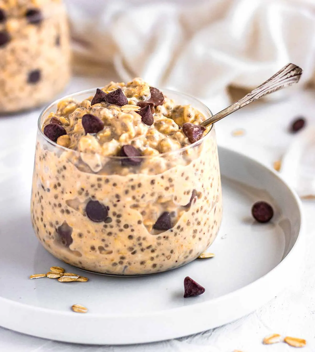Cookie Dough Overnight Oats in glass jar.
