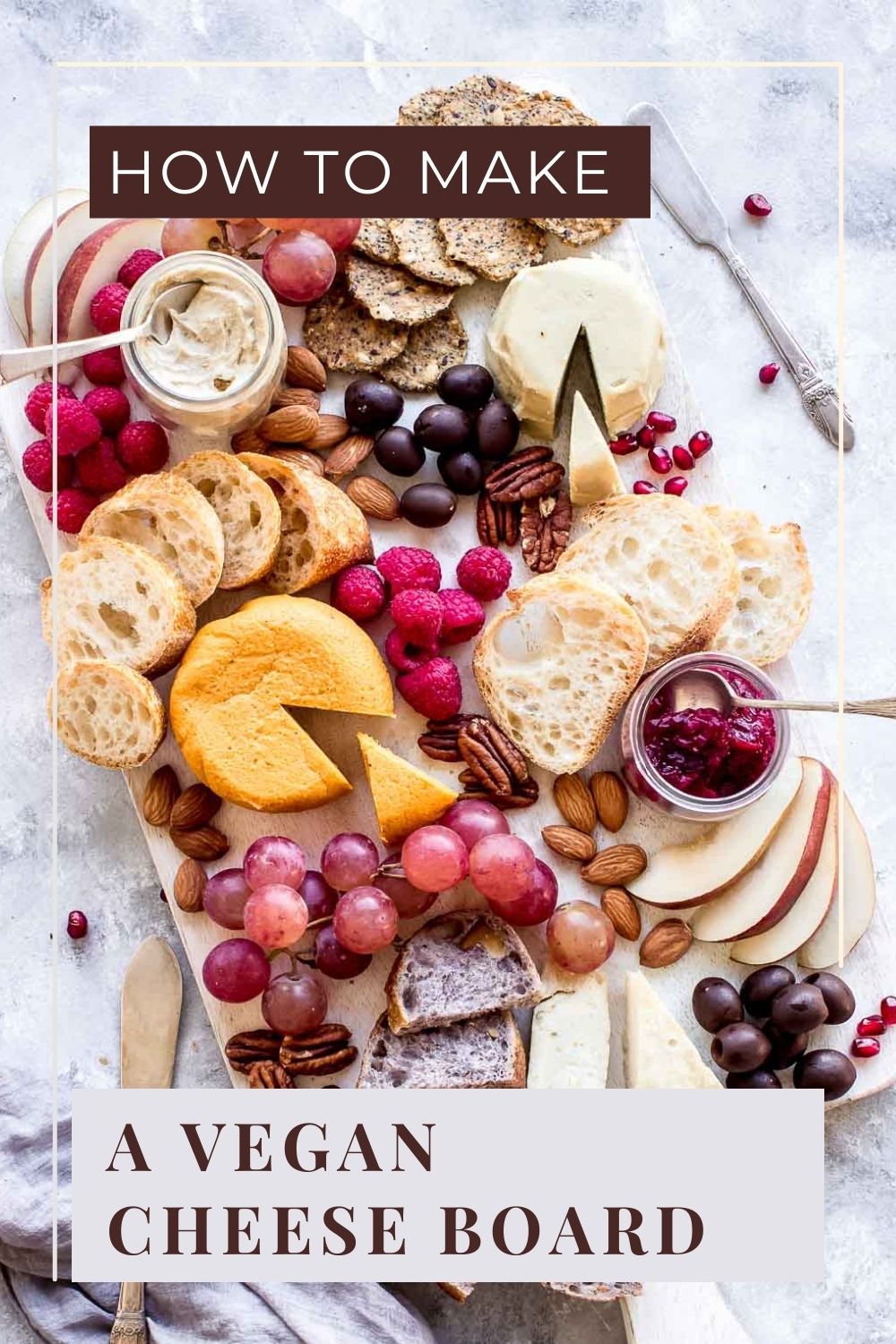 Perfect for holidays or as a party food platter, this vegan cheese board is ridiculously easy to make and can be easily customized with the ingredients you have. Can also be adapted into a vegan charcuterie board.
