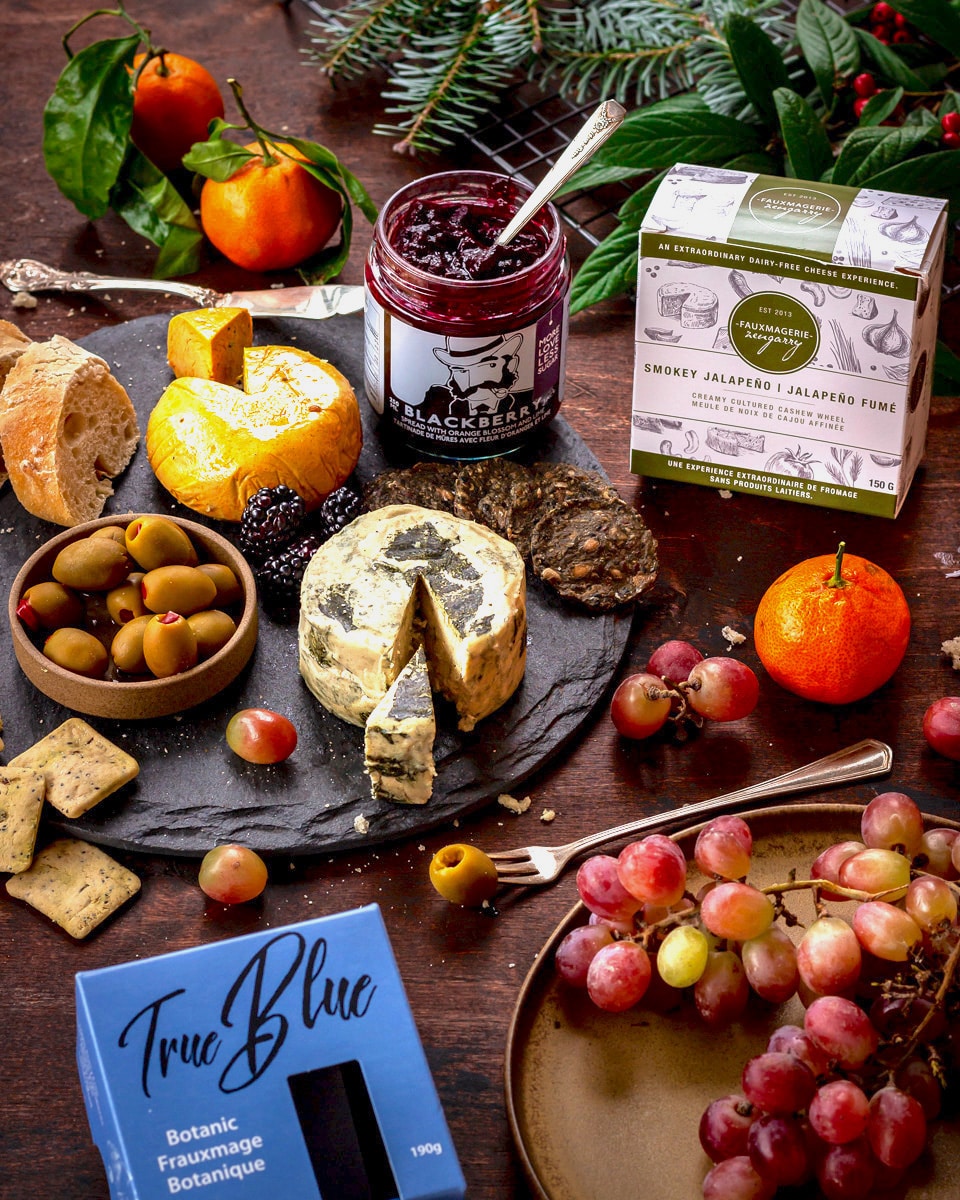 SPUD sponsored Instagram post - grazing board, including vegan cheeses, jam and crackers.
