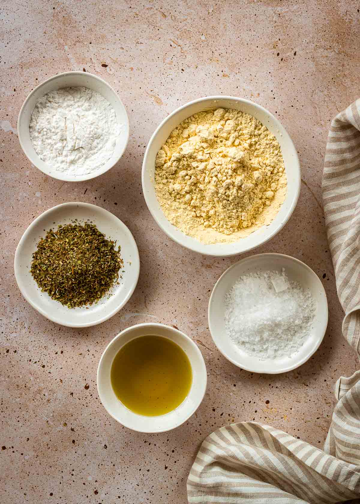 Ingredients for chickpea flour pizza crust.